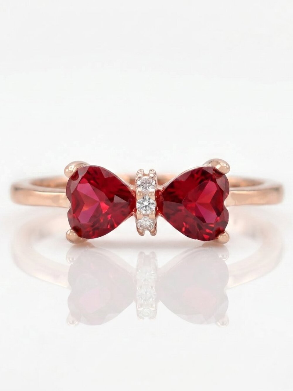 Red Ruby Heart Bow Ring, real 925 Sterling Silver Charmed Aroma Valentines